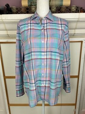 Chaps Ralph Lauren All Cotton Pastel Plaid Button-Down Shirt in Blue, Pink, Mint